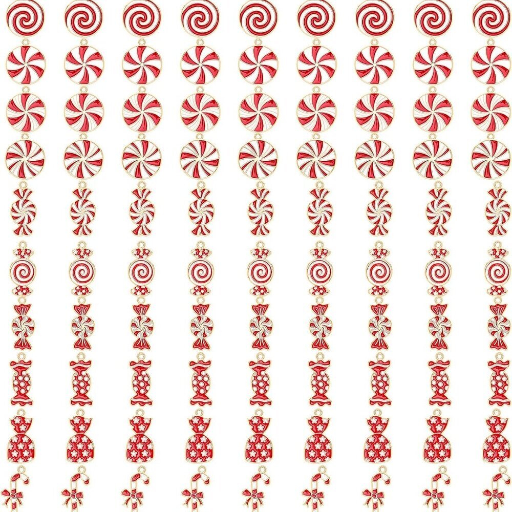 90 Pcs Christmas Charms for Jewelry Making, Xmas Candy Charms Red White Candy Ca